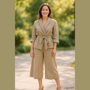 ZARA 100%LINEN SNAP CLOSURE FRONT BELTED AND SLEEVES IN SIZE XL